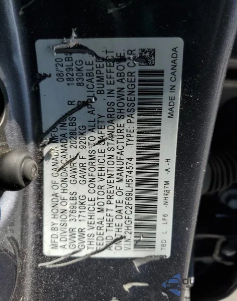 2020 Honda Civic Lx z USA, uszkodzony, nr VIN 2HGFC2F69LH574574